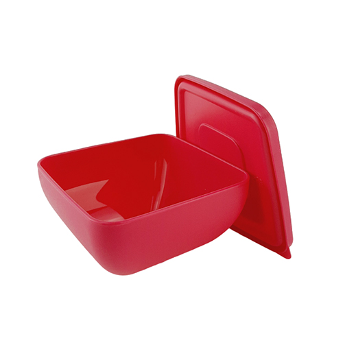 миска пластмассовая HOME - 11,5х11,5х6,2см 0,5л с крышкой прямоугольная, нежно-розовый