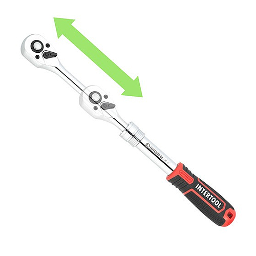 рукоятка з храповим механізмом INTERTOOL - 3/8" 72 зуби CrV-STORM, телескопічна
