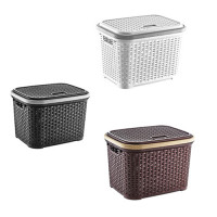 корзина пластмассовая HOME - 45x35x32см 35л с крышкой, прямоугольный, микс РОТАНГ